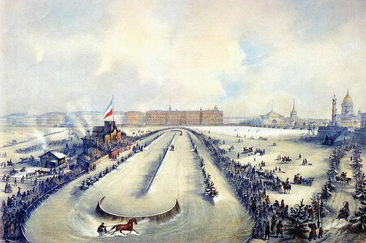 Скачки на льду Невы в середине XIX в.