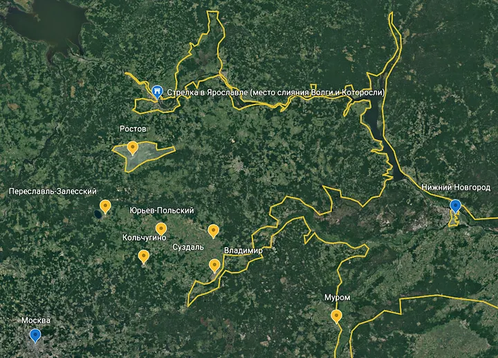 Карта низменностей вдоль русла Волги.